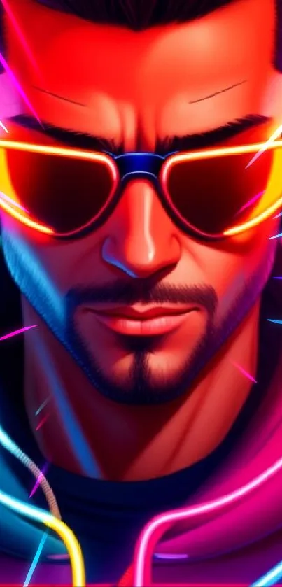 Vibrant neon portrait with glasses in bright colors, perfect for phones.