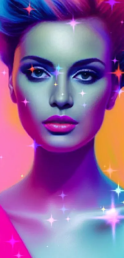 Vibrant neon portrait wallpaper with bright colors and artistic design.