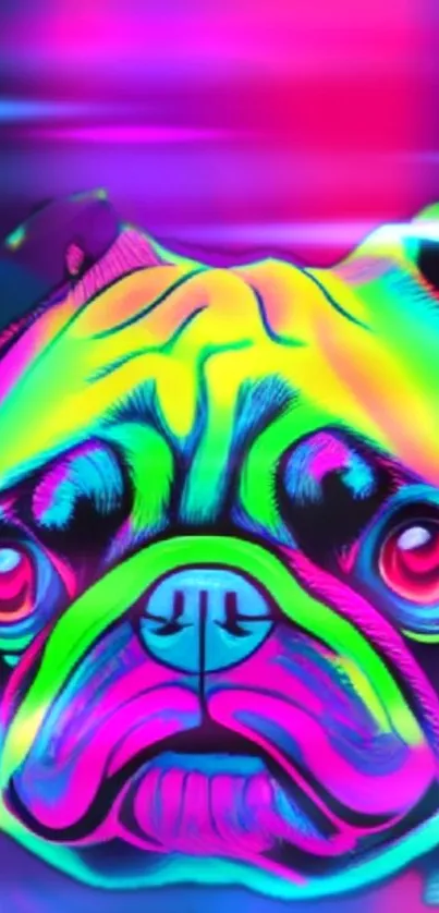 Vibrant neon pug art with glowing colors and unique style for your phone wallpaper.