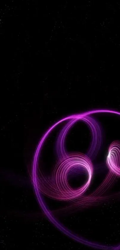 Mobile wallpaper with neon purple waves on a black background.