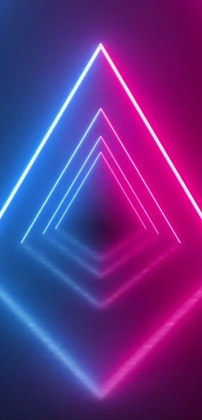 Neon pyramid wallpaper with vibrant blue and pink glow.