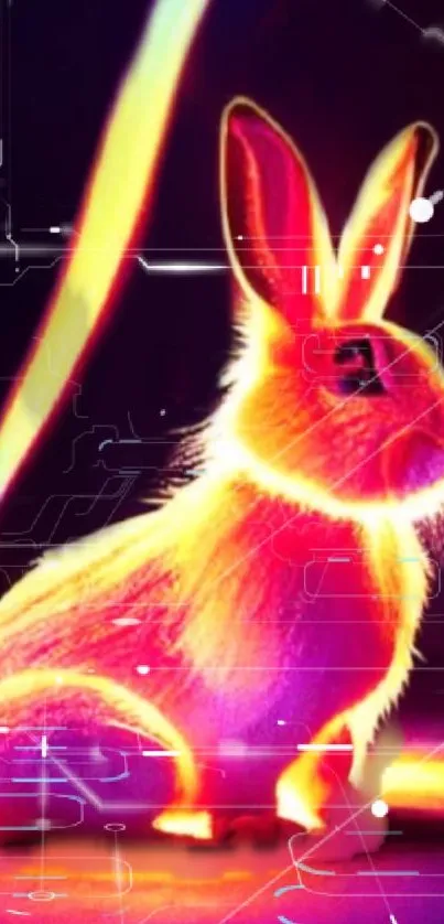 Vibrant neon rabbit in digital art style, featuring glowing colors.