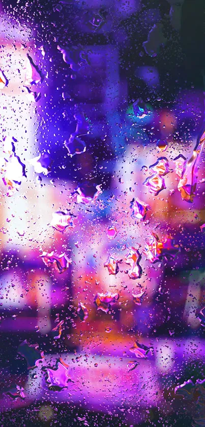 Vibrant neon wallpaper with raindrops, featuring violet and pink hues.