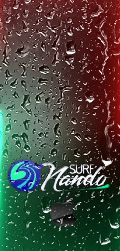 Vibrant neon raindrop wallpaper with red and green lights.