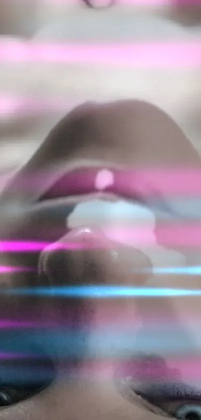 Neon reflections in pink and blue on a mobile wallpaper.