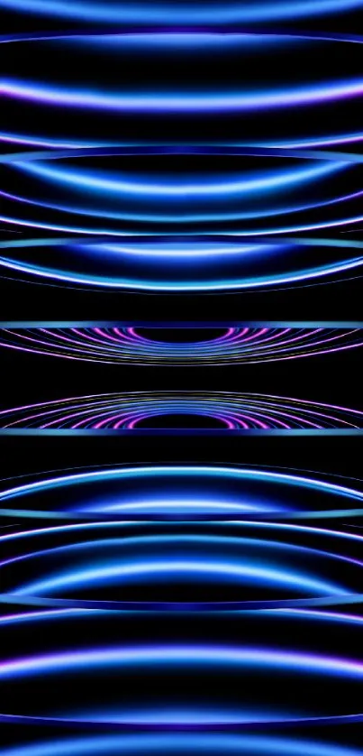 Vibrant neon blue and purple rings on a black background wallpaper.