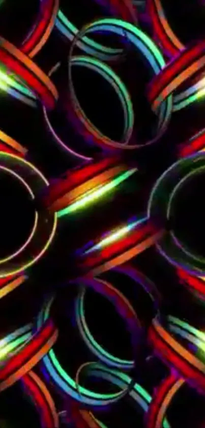 Neon rings creating a vibrant, psychedelic effect on a black background.
