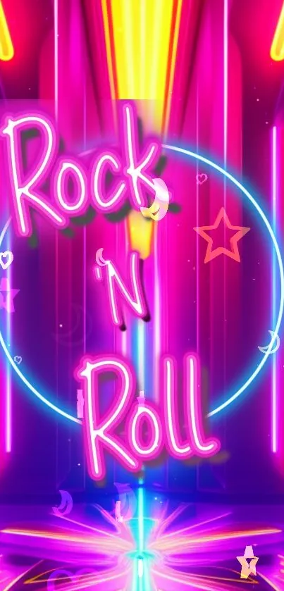 Neon Rock 'N' Roll themed vibrant wallpaper with stars.