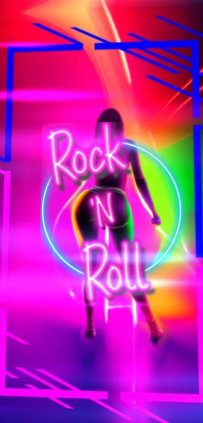 Vibrant neon Rock 'N Roll wallpaper with bold colors and dynamic design.