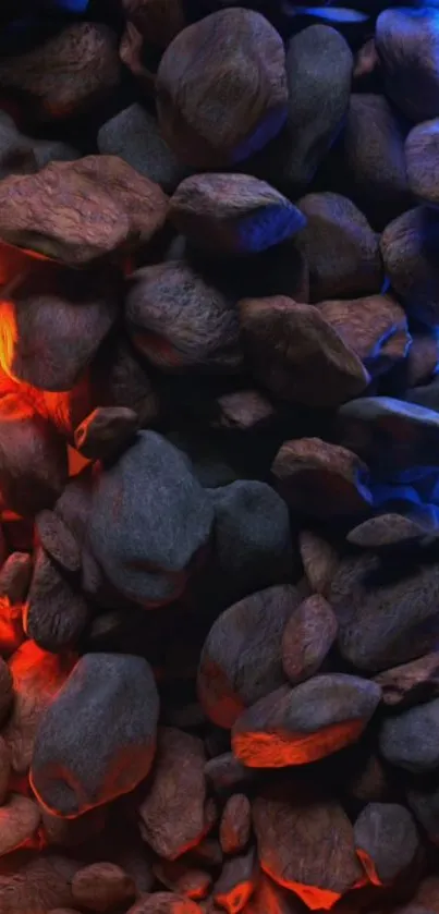 Colorful neon stones with blue and orange glow.