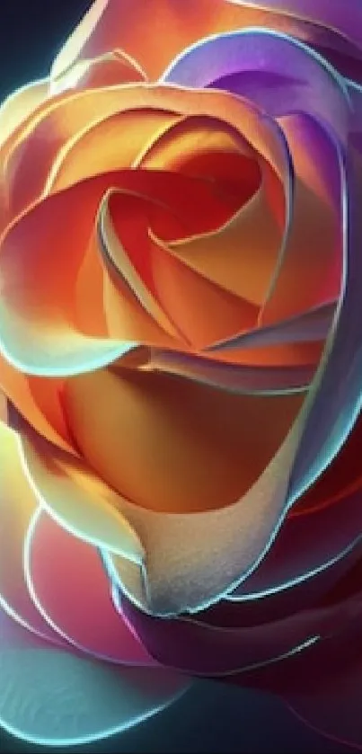 Vibrant neon rose close-up wallpaper with glowing colors.