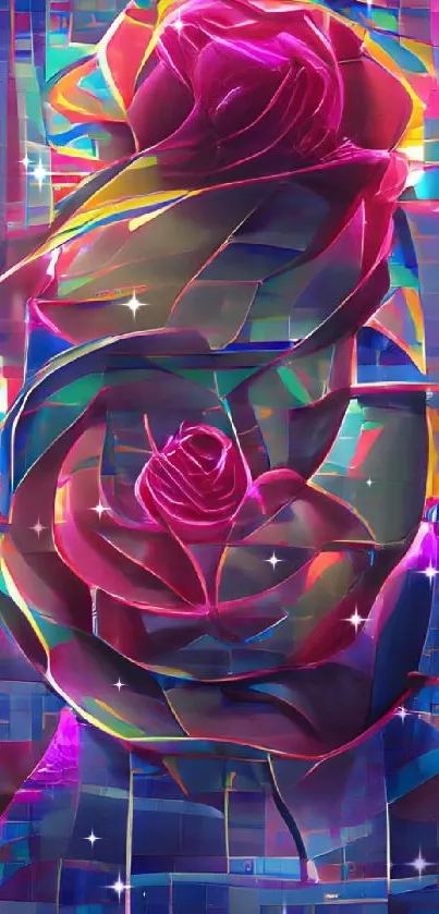 Futuristic neon rose art with vibrant colors.