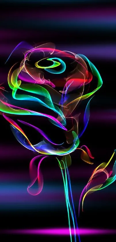 Vibrant neon rose on black wallpaper, modern and colorful design.