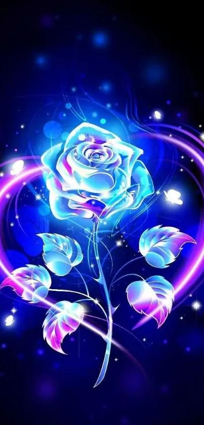 Vibrant neon blue rose wallpaper for mobile.