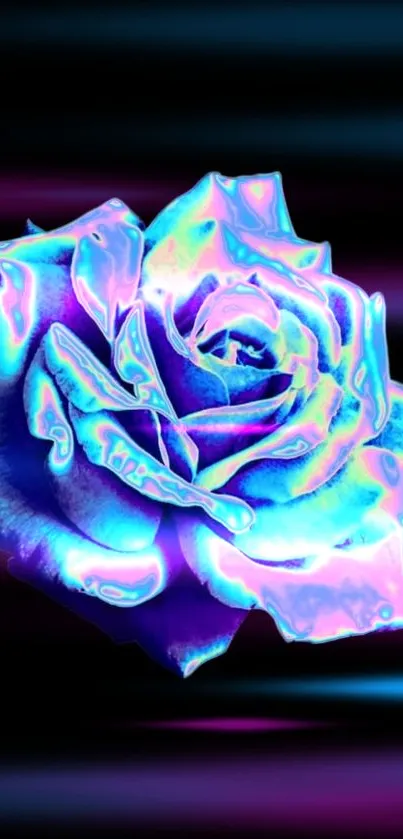 Vibrant neon blue rose with abstract background.