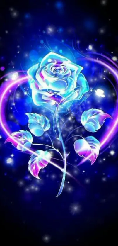 A vibrant glowing neon blue rose with artistic design.