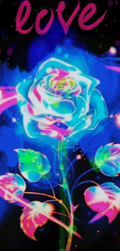 Vibrant neon rose with abstract background design.