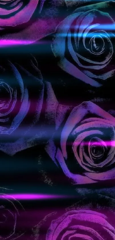 Vibrant neon roses on a dark background for a phone wallpaper.