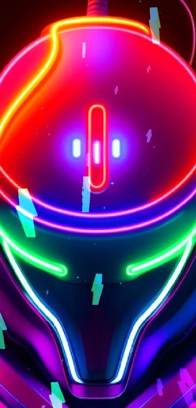 Futuristic neon sci-fi wallpaper with vibrant colors and robotic helm design.