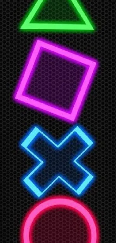 Vibrant neon shapes on a black background.