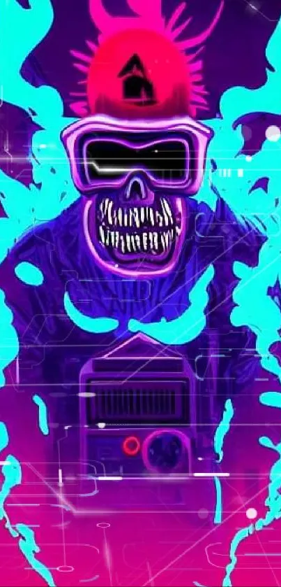 Vibrant neon skeleton art with bold colors and dynamic design.