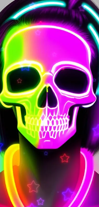 Vibrant neon skull art with glowing colors