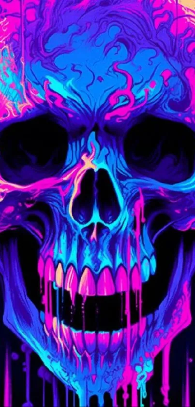 Vibrant neon skull wallpaper with psychedelic colors.