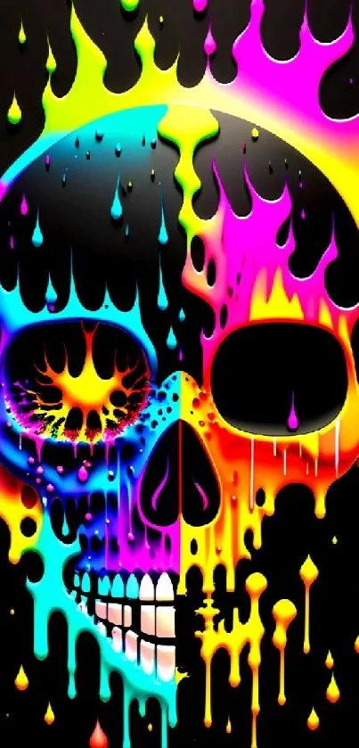 Colorful neon skull wallpaper with a vibrant design.