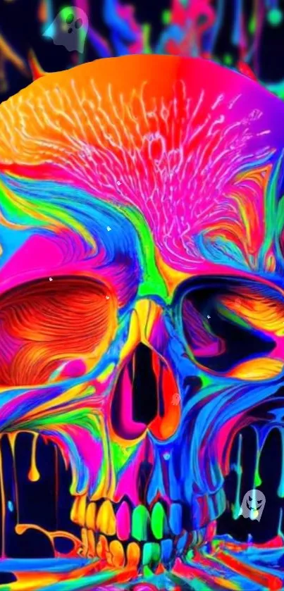 Vibrant neon skull art with psychedelic colors creating a bold visual.