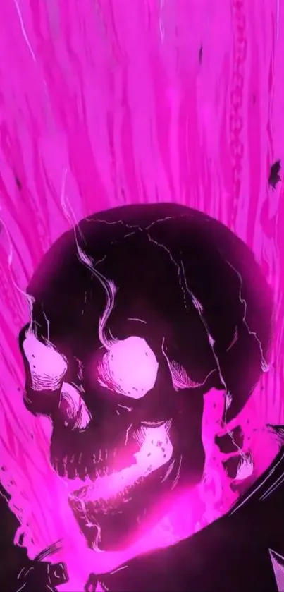 Vibrant neon skull with pink flames wallpaper art.