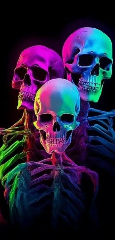 Vibrant neon skull art on a black background.