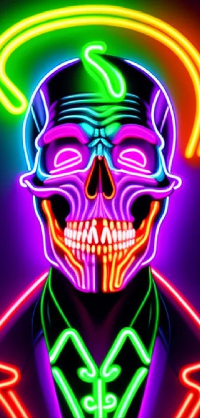 Colorful neon skull design with vibrant glowing lines.