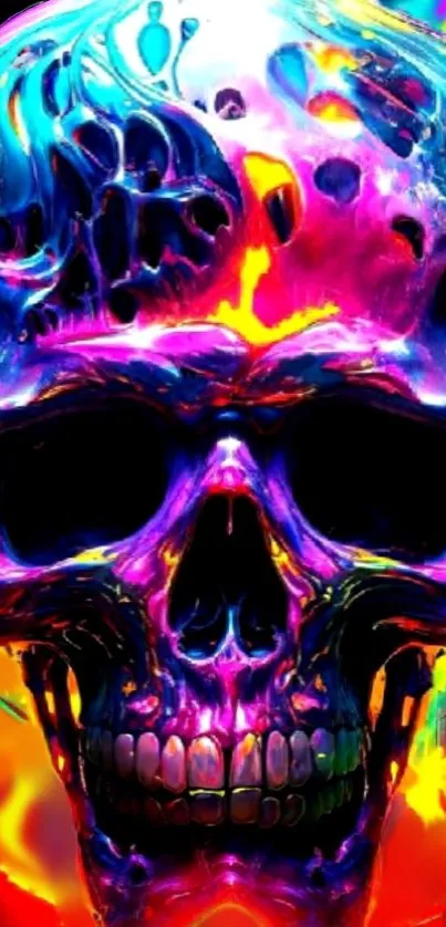 Vibrant neon skull design with colorful hues.