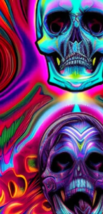 Vibrant neon skull art with psychedelic colors.