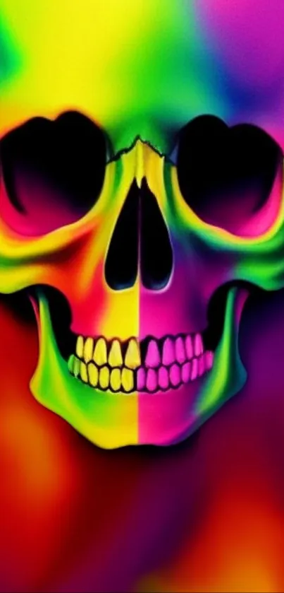 Vibrant neon skull with colorful gradient design.