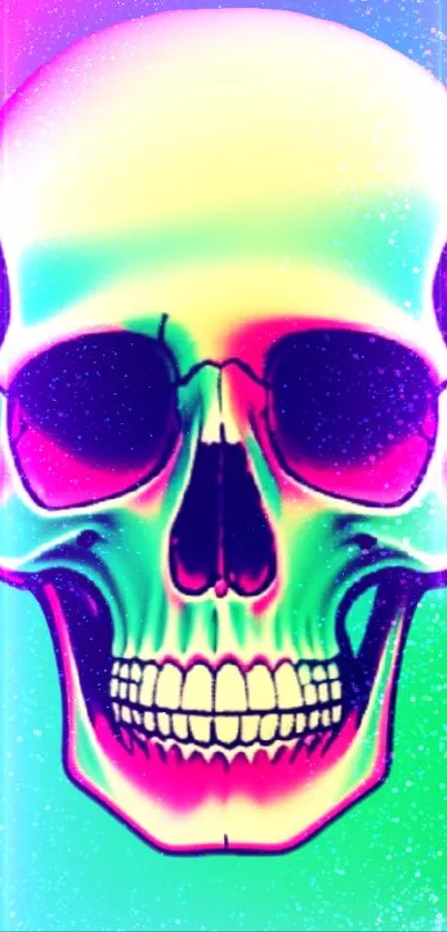 Vibrant neon skull design with colorful hues and artistic flair.