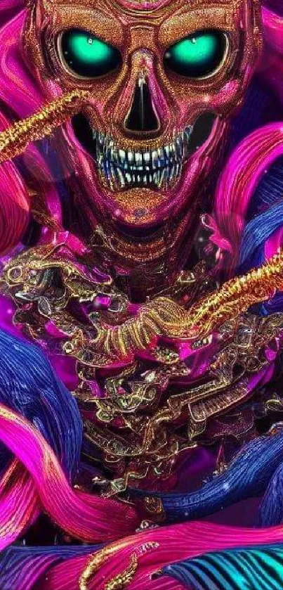 Vibrant neon skull art with intricate colorful design