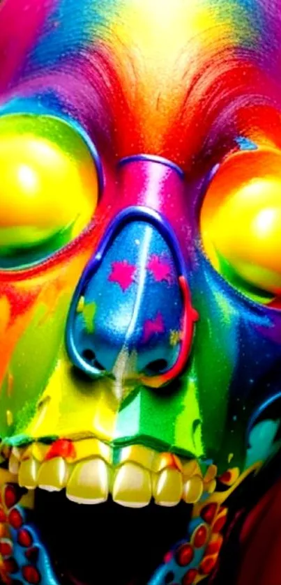 Vibrant rainbow-colored skull artwork, bold and colorful.
