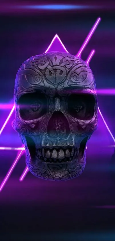 Intricate neon skull with purple accents in a futuristic art style.