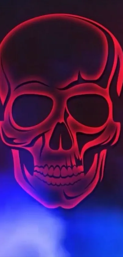 Vibrant red and blue neon skull wallpaper design.