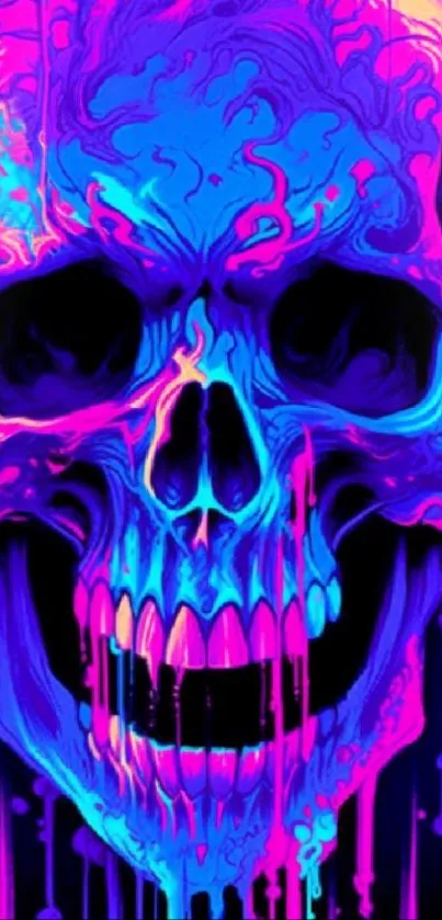 Vibrant neon-colored skull artwork with purple dominance, perfect for phone wallpaper.