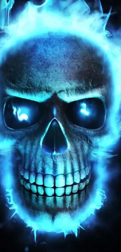 Neon skull with blue flames wallpaper.