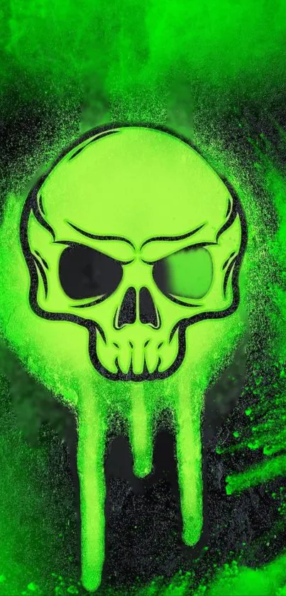 Neon green skull with vibrant edgy design.