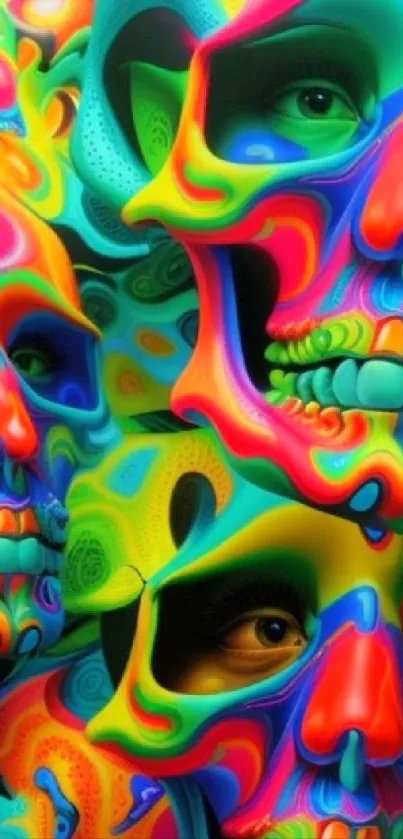 Colorful abstract skulls in vibrant design.