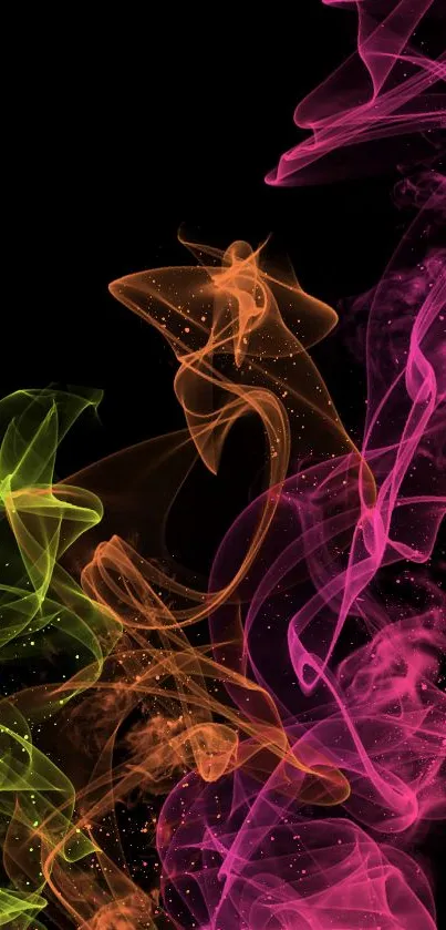 Vibrant neon smoke art wallpaper with colorful swirls.