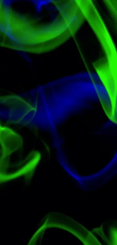 Bright neon green and blue smoke on a dark background.