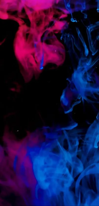 Neon pink and blue smoke on black background.