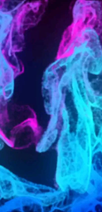 Vibrant neon pink and blue smoke abstract wallpaper.