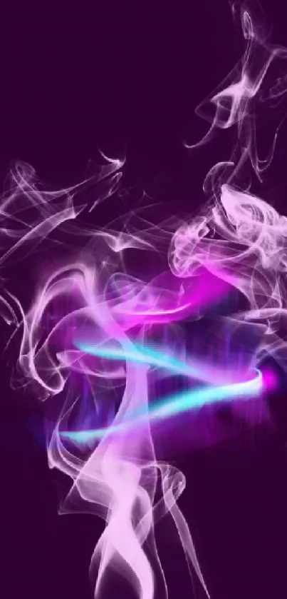 Vibrant neon smoke on a purple background.