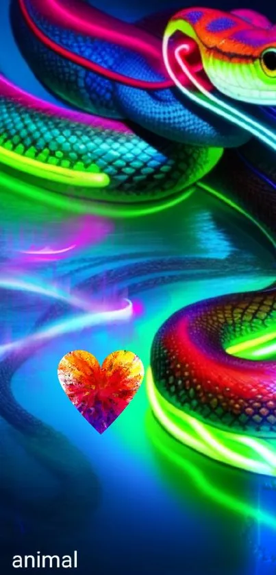 Vibrant neon snake wallpaper with colorful artistic design.